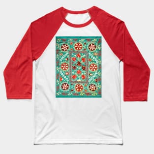 Turquoise Suzani Uzbek Vintage Floral Embroidery Pattern Baseball T-Shirt